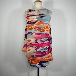 NWT Analili Bright Multilayered Silk / Polyester Pattern Multicolor Top Sz S